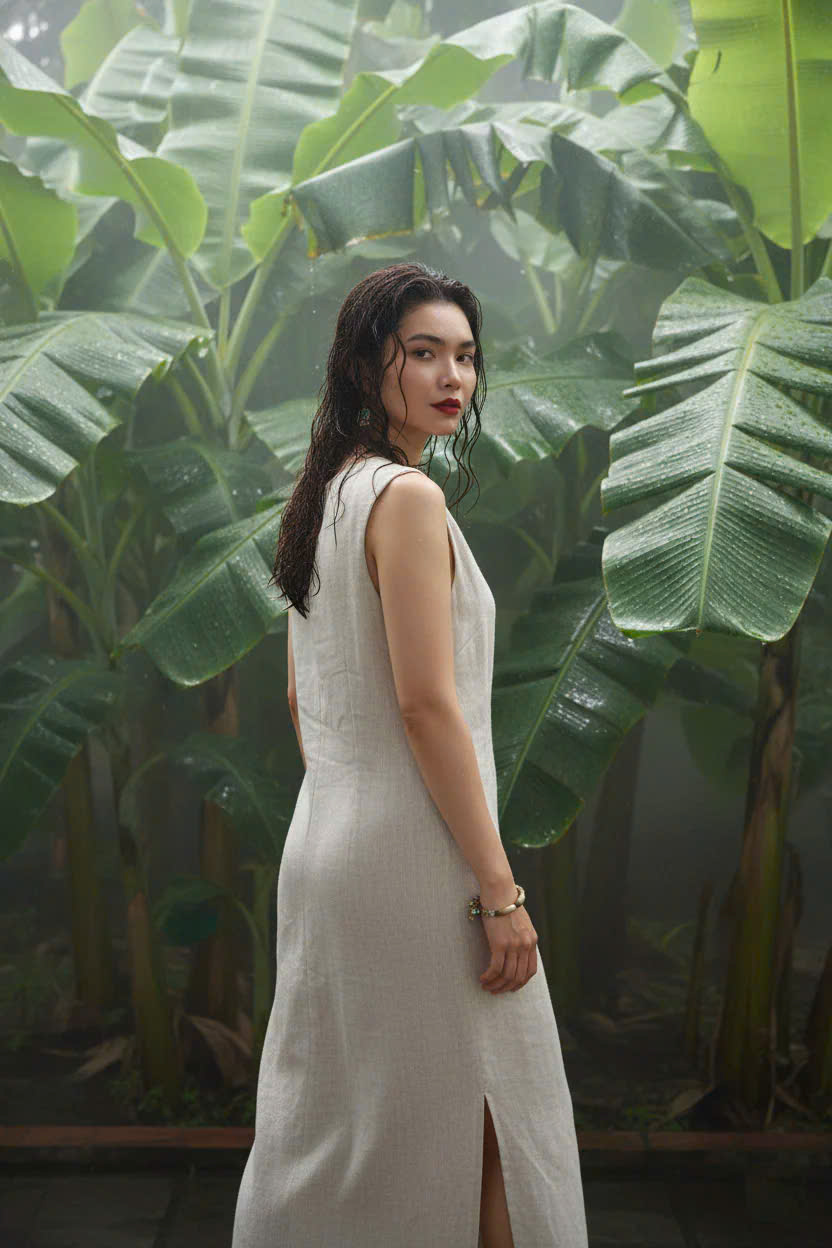 Đầm Suông Xẻ Tà Linen Lanh thời trang thiết kế Hity Dre223