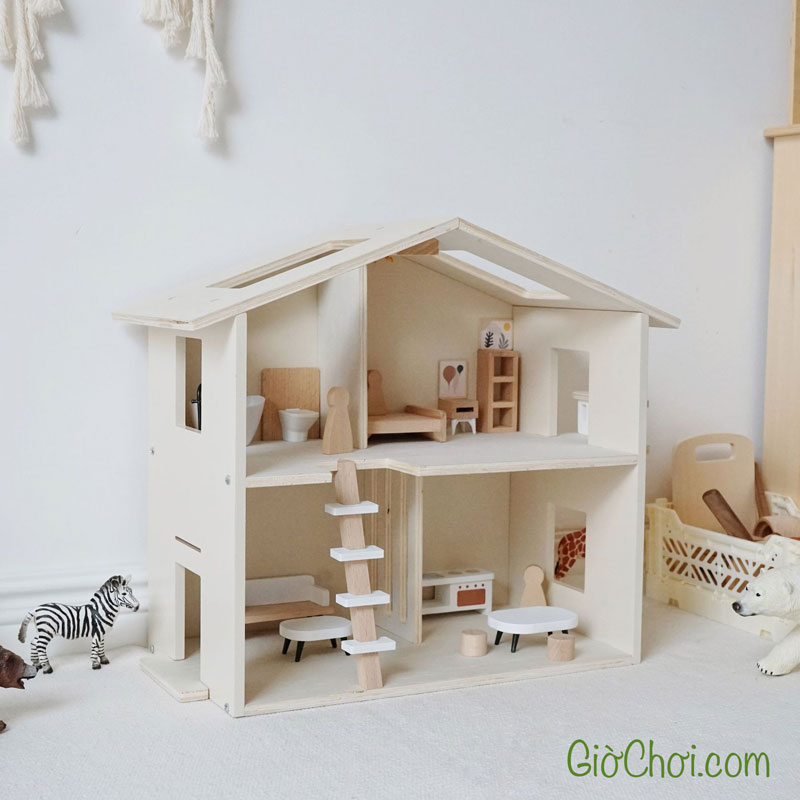 Nhà búp bê bằng gỗ Wooden Dollhouse cho bé từ 3 tuổi