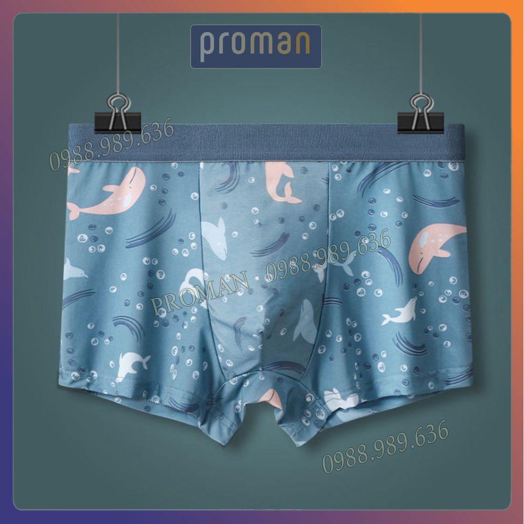 Quần Lót Nam Boxer in hình cá heo, Quần Sịp Nam đùi chất Lụa Băng Mềm Mịn Cao Cấp SL03 PROMAN