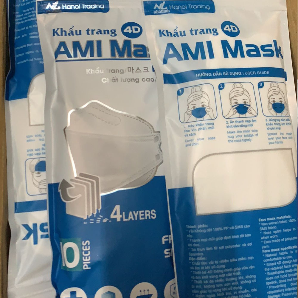 Set 10 Khẩu trang KF94 4D Ami Mask 4 lớp kháng khuẩn lọc bụi mịn cao cấp