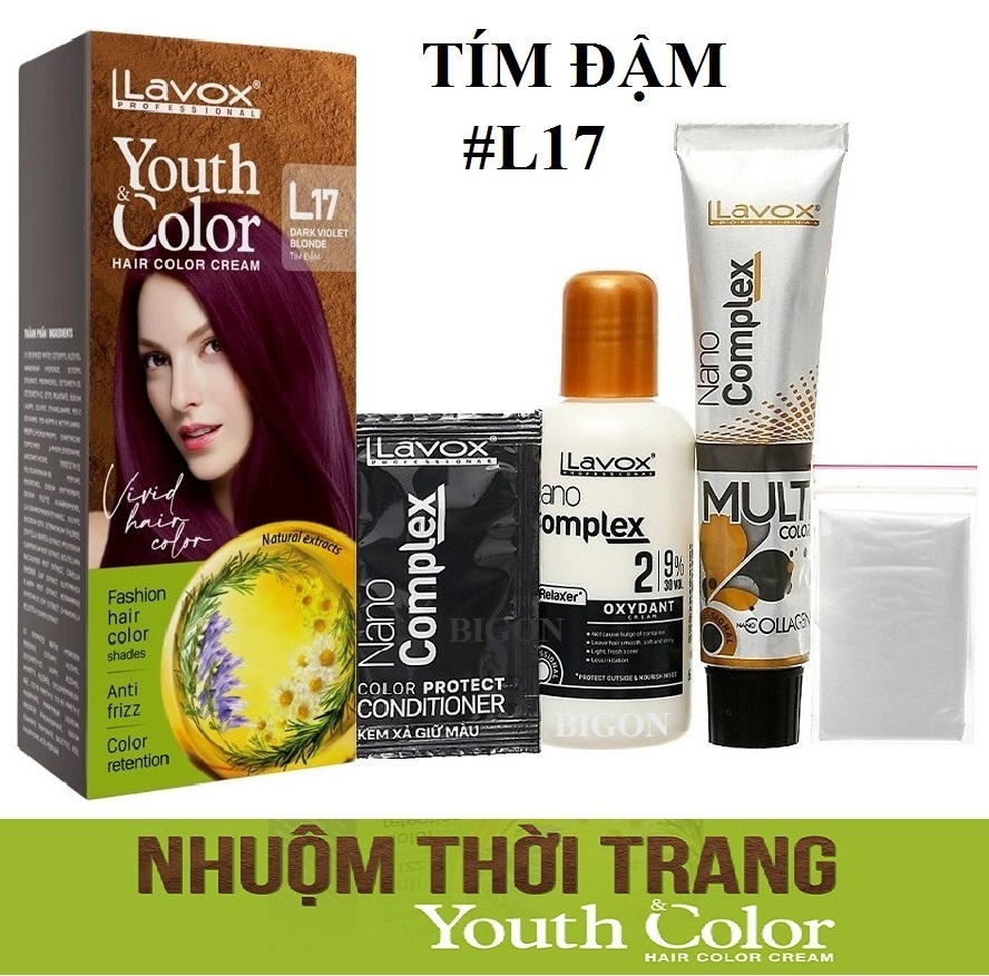 (Tím Đậm) Kem Nhuộm Tóc Màu Thời Trang Lavox Youth&amp;Color L17 - Dark Violet Blonde