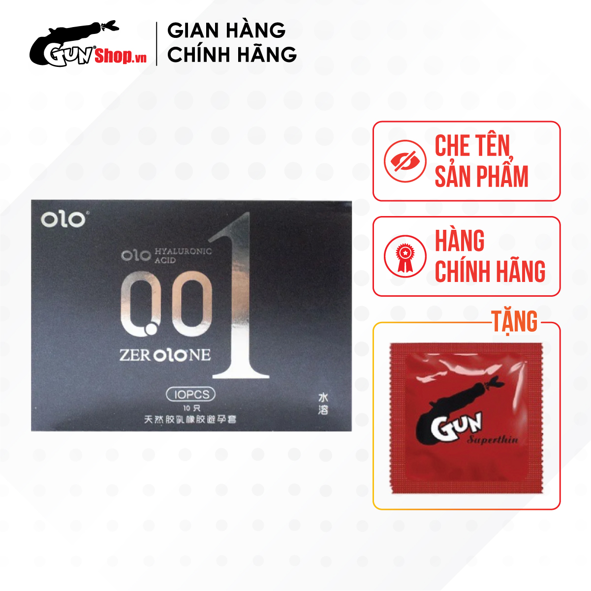 [Hộp 10 cái] Bao cao su OLO 0.01 Đen - Siêu mỏng, hương vani kèm 1 chiếc BCS Gun Super Thin