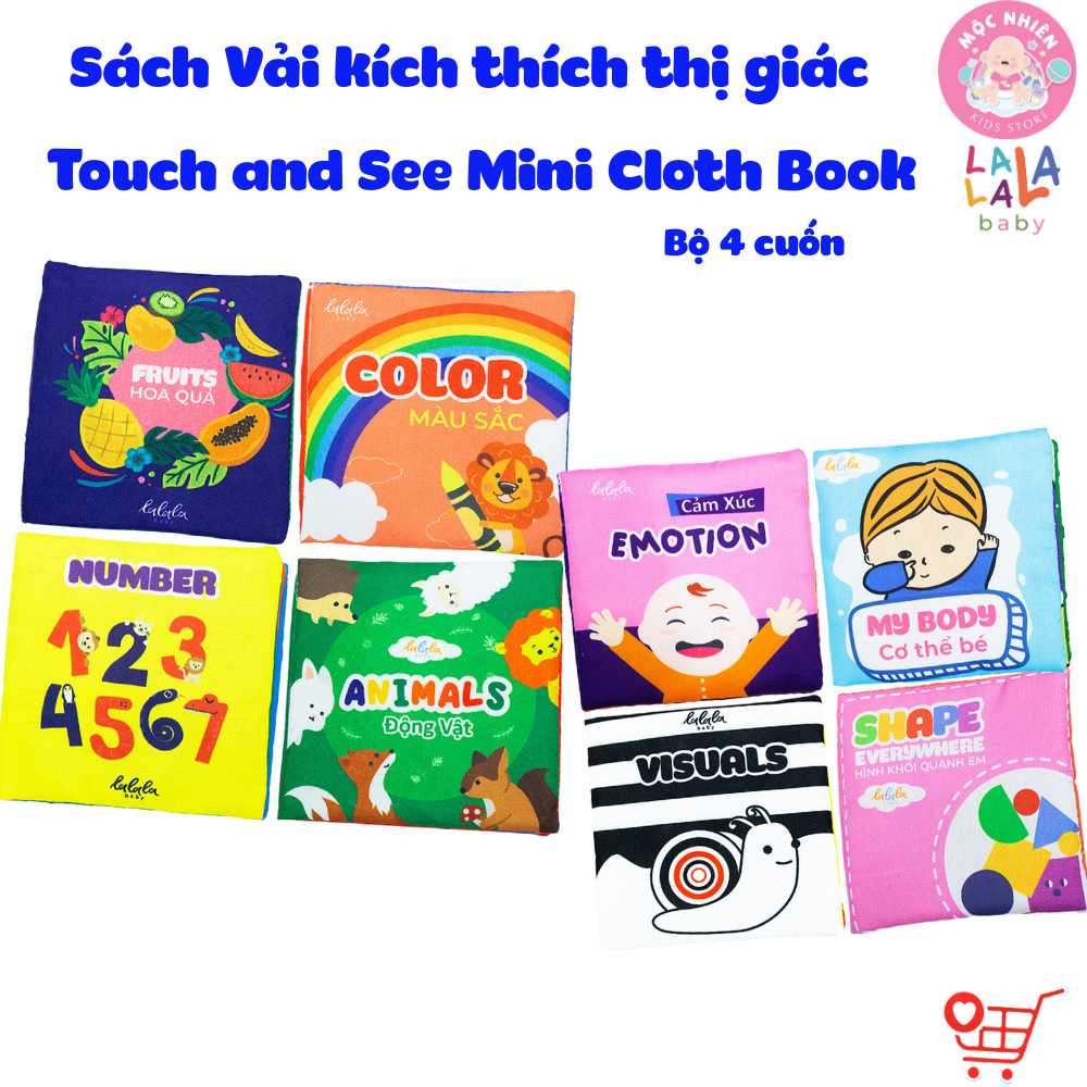 Bộ 4 Cuốn Sách Vải Cỡ Nhỏ Cho Trẻ Sơ Sinh Touch and See Mini Cloth Book - Lalala Baby