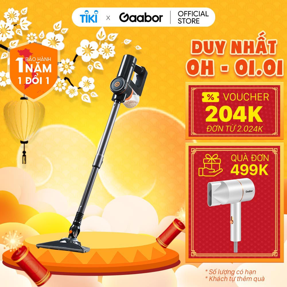 Máy hút bụi 2in1 Gaabor VCW16M-BK01A lực hút siêu mạnh 16000Pa lõi lọc HEPA đầu hút linh hoạt - Hàng chính hãng