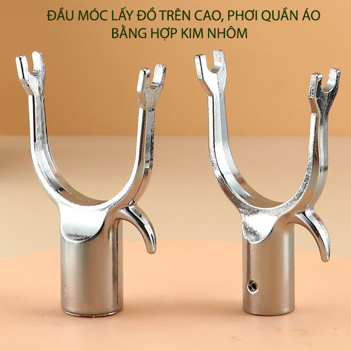 Combo 2 đầu móc lấy đồ trên cao, treo quần áo đa năng bằng hợp kim nhôm