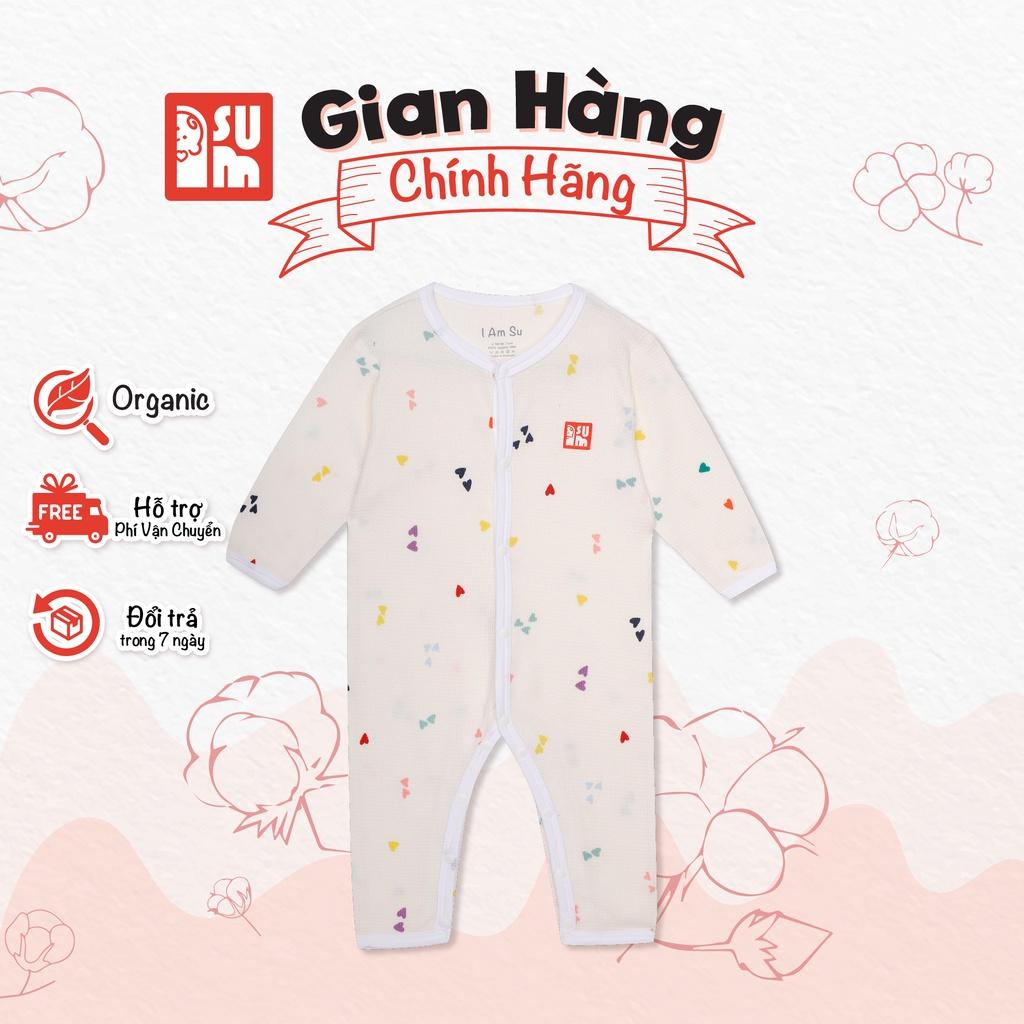 Quần áo sơ sinh bé trai bé gái IAMSU bộ quần áo sơ sinh body liền thân cài thẳng dài tay vải sợi cotton organic nhập Hàn