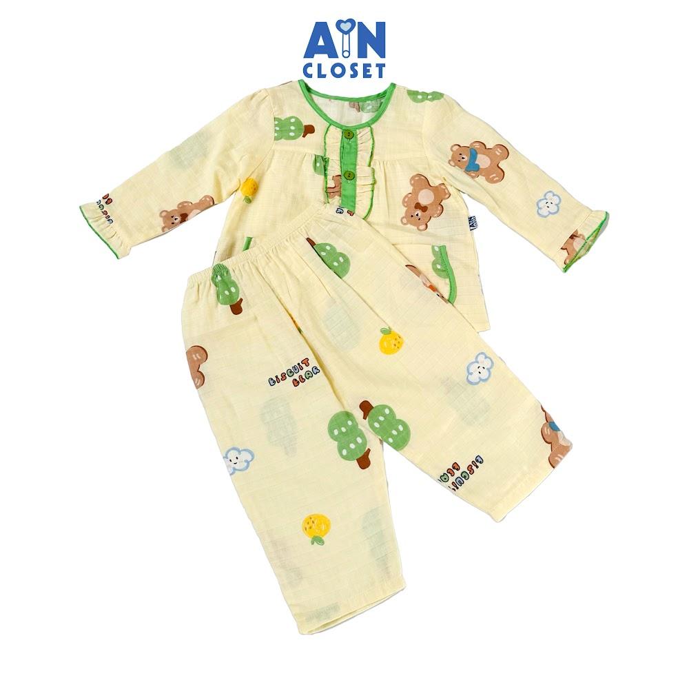 Bộ quần áo Dài bé gái họa tiết Bánh Quy Gấu nền vàng xô sợi tre - AICDBGIOLOT2 - AIN Closet