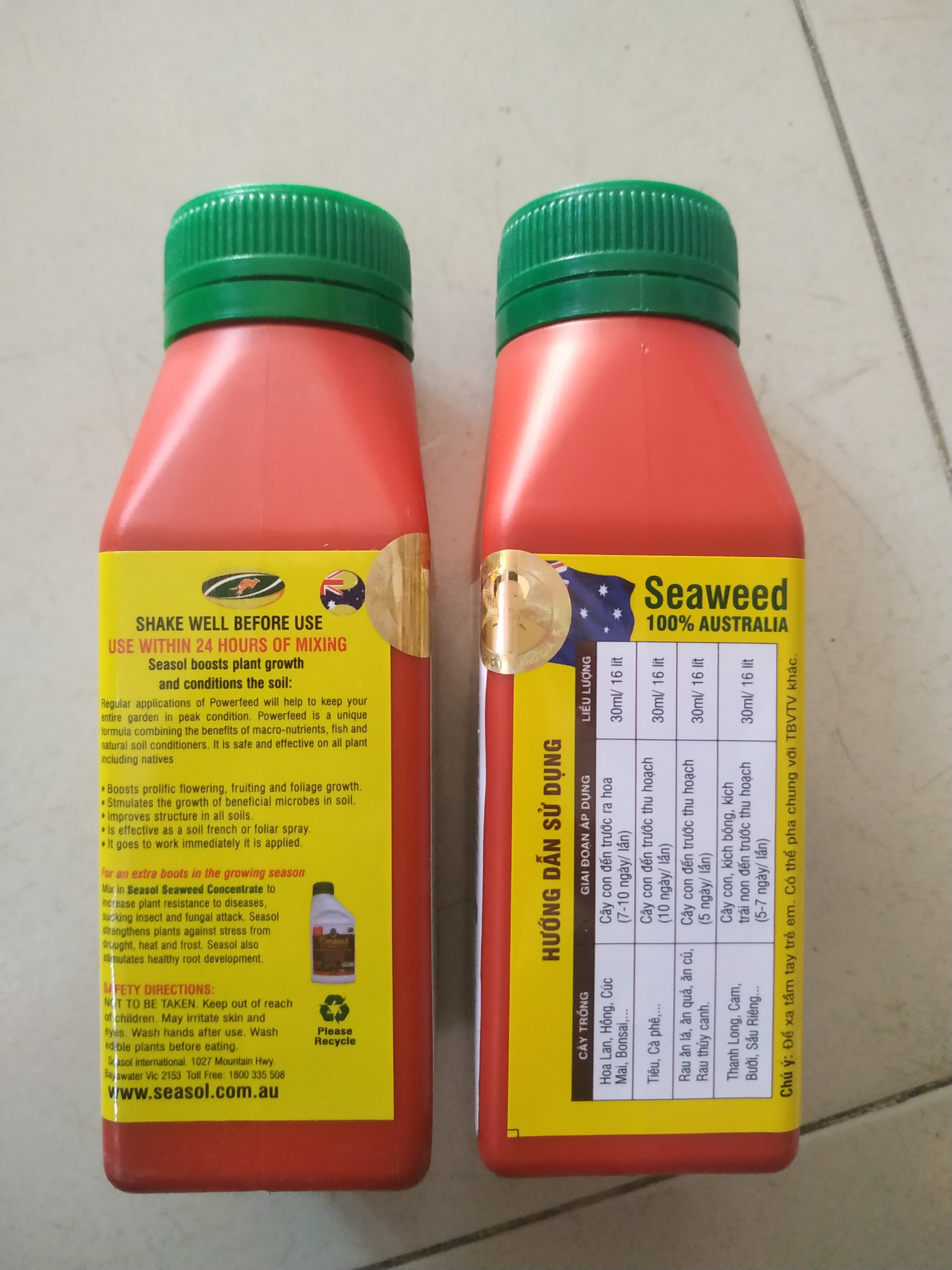 Cặp phân đạm cá cao cấp Power feed 14-1.4-9 + Seasol rong biển nhập khẩu Australia cải tạo đất có chứa các nguyên tố vi lượng, cá và chất mùn. Gia tăng màu sắc cho hoa, quả và lá.