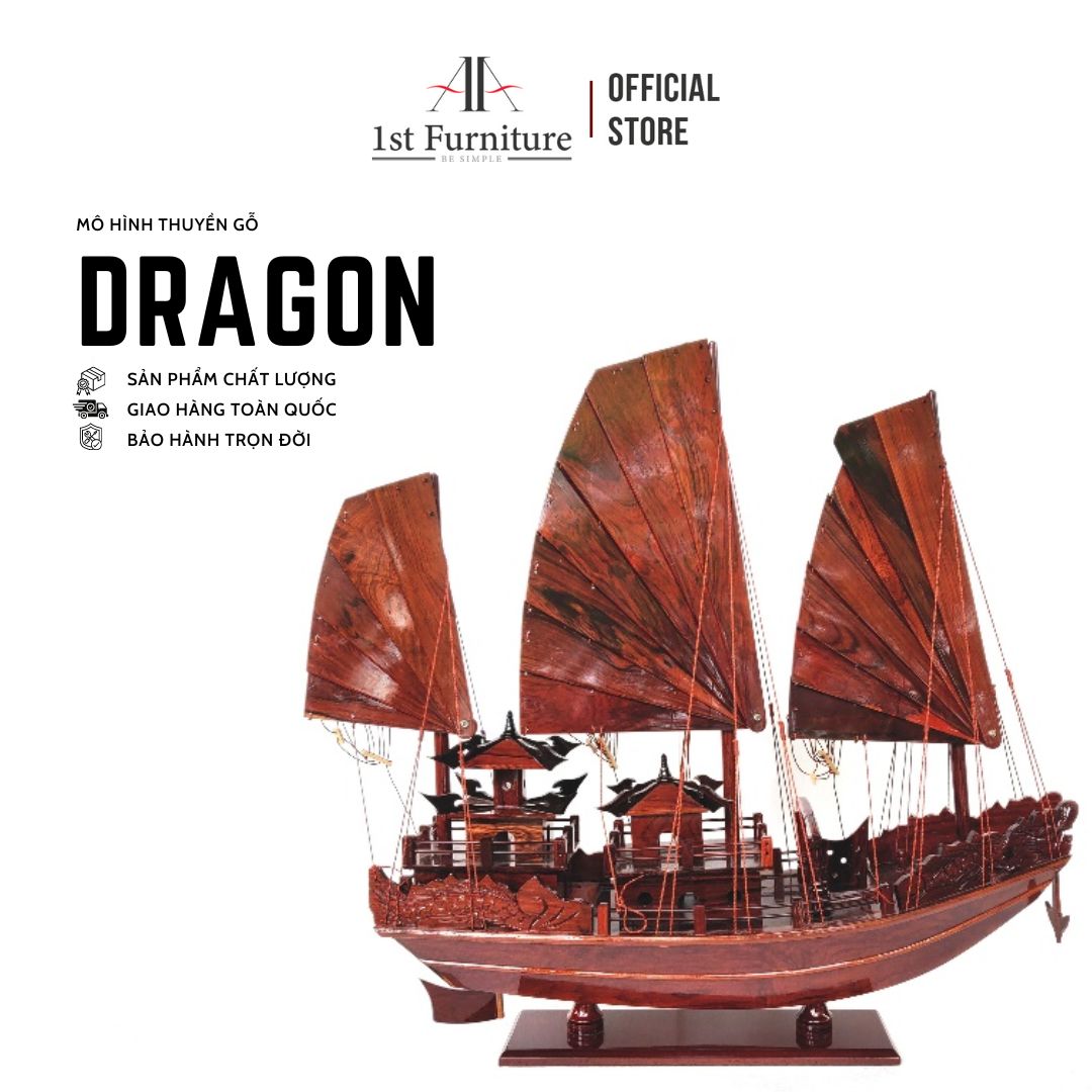 Mô hình Thuyền Cổ DRAGON cao cấp, mô hình thuyền gỗ tự nhiên sang trọng lắp ráp sẵn 1st FURNITURE