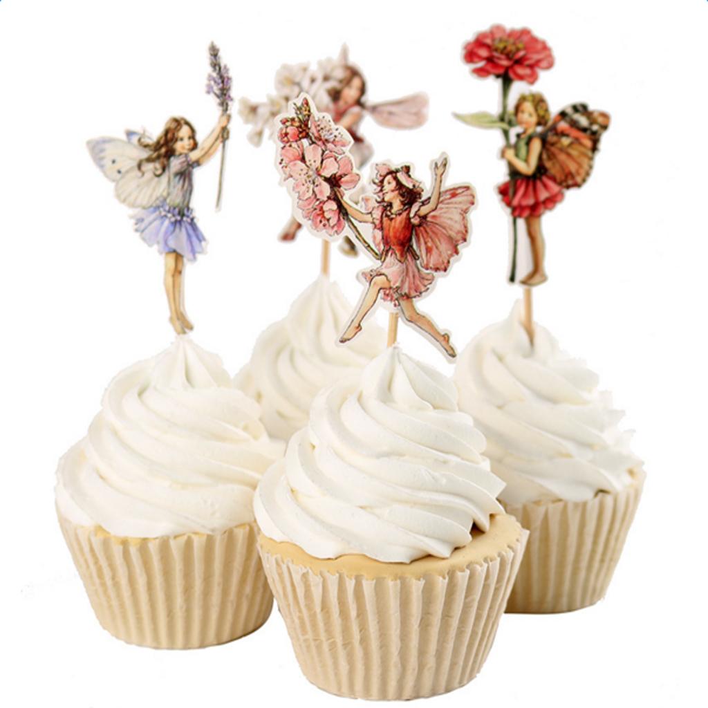 24 Pieces Flower Fairy Pixie Cupcake Cake Topper Pick Party Cake Decor