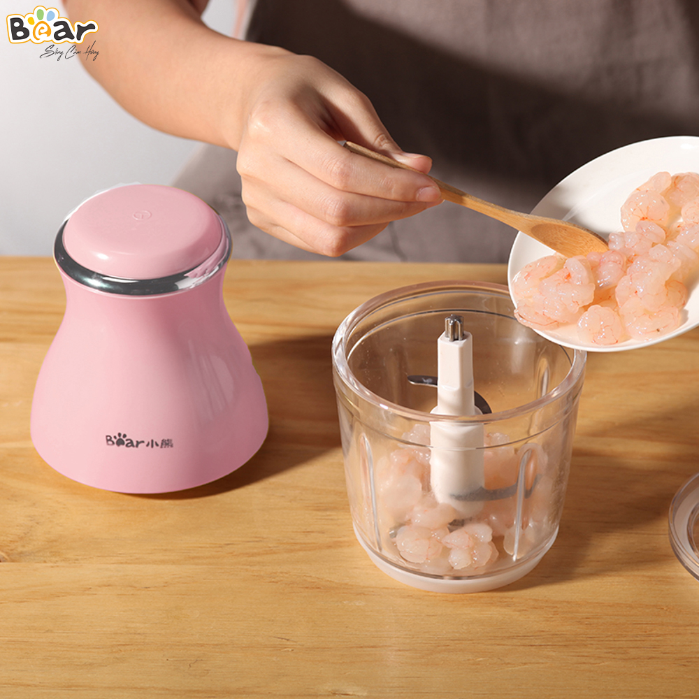 [Hàng Chính Hãng]Máy xay thực phẩm Bear SML QSJ-B02U2 màu hồng công suất 220w, dung tích 60ml, bằng nhựa ABS + cối thủy tinh an toàn, tốc độ 3500-4800vòng/phút, Cốc xay có nắp chống tràn, kèm dây móc treo tiện lợi.