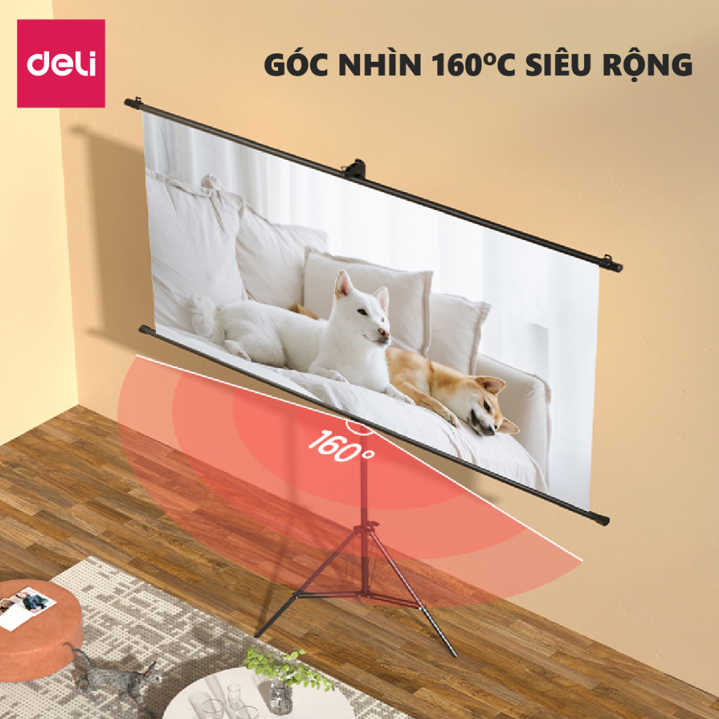 Màn Chiếu Di Động Treo Tường Deli - Hàng Chính Hãng - Giá Đỡ 3 Chân Chắc Chắn Không Đục Lỗ Hỗ Trợ Trình Chiếu 4K Cho Thuyết Trình Văn Phòng Dạy Học Không Mỏi Mắt Màn Hình Rõ Nét