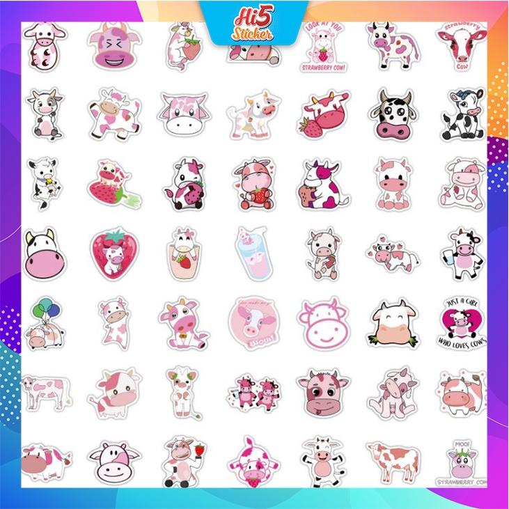 Sticker Hình Dán Trang Trí Hình Vẽ Bò Hồng Dễ Thương ms#241