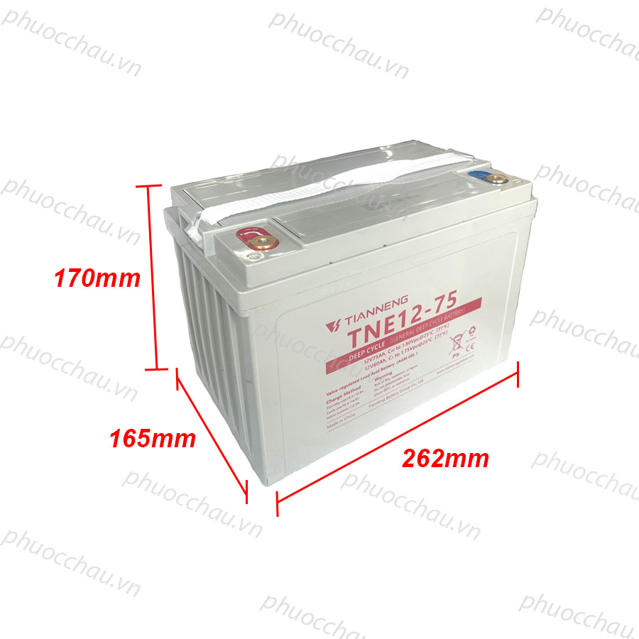 Ắc Quy Thiên Năng Tianneng TNE12-75 , ắc quy dùng cho xe điện, xe golf, xe chà sàn