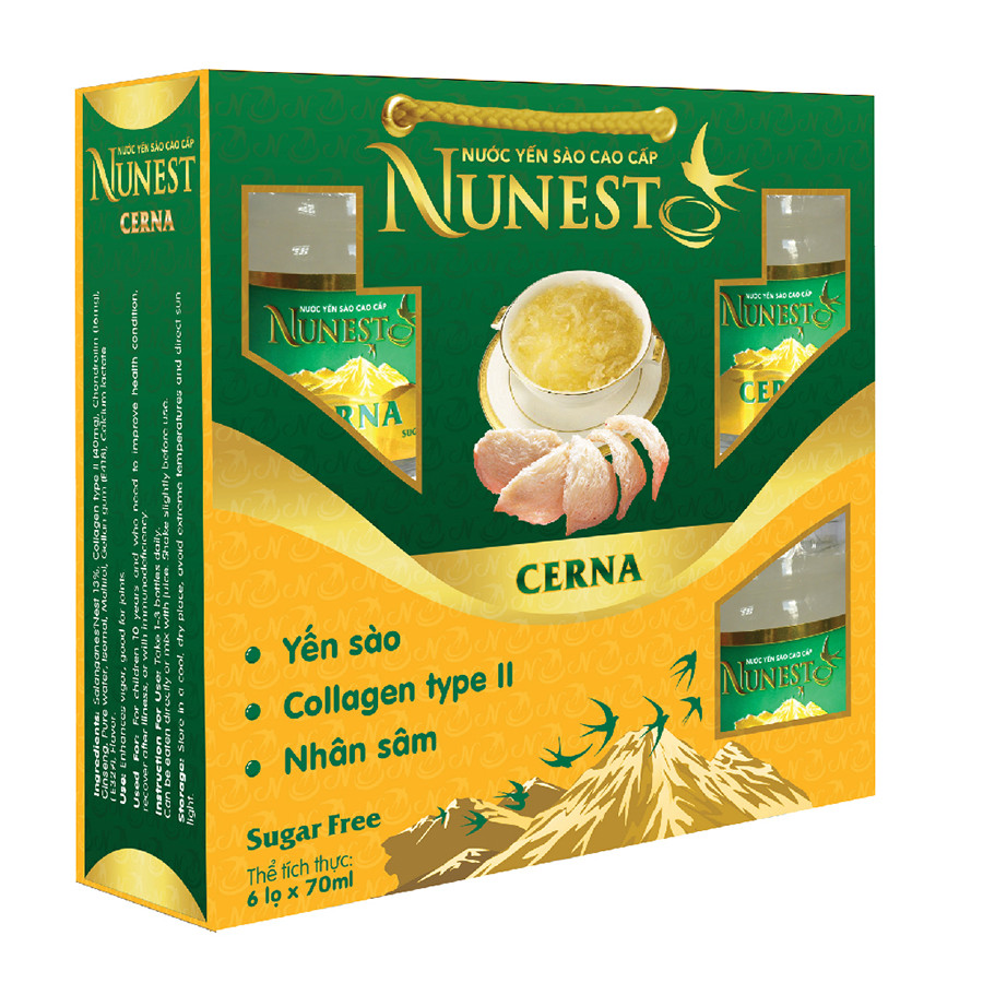 Lốc yến sào cao cấp nhân sâm collagen không đường Nunest Cerna (6 lọ x 70ml)