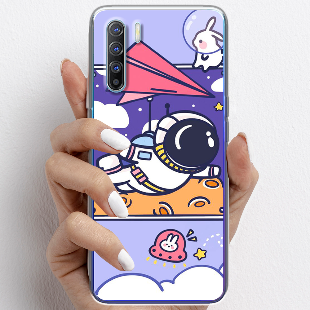 Ốp lưng cho Oppo Reno3, Reno3 Pro nhựa TPU mẫu Phi hành gia tím