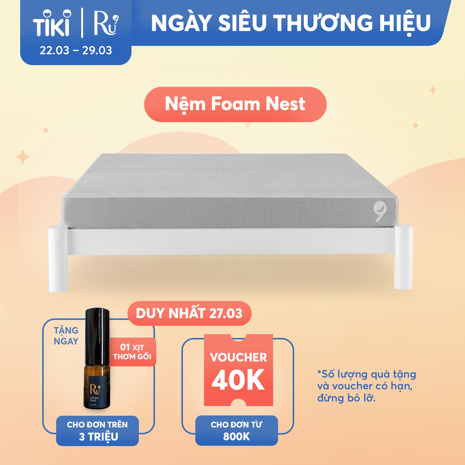 Nệm Foam Cao Cấp Nest Ru9 15cm - Màu Xám | 100 Đêm Ngủ Thử | 2 Lớp Foam Nâng Đỡ | Bao Gồm 6 Kích Thước