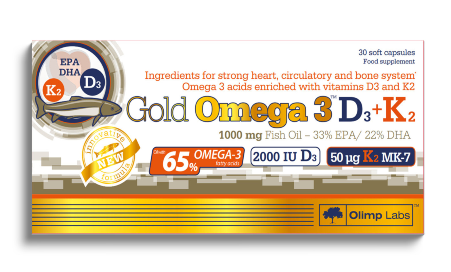 Viên uống hỗ trợ Sức khỏe tim mạch, Xương răng chắc khỏe - Gold Omega3 D3 + K2 Olimp Labs (hộp 30 viên)