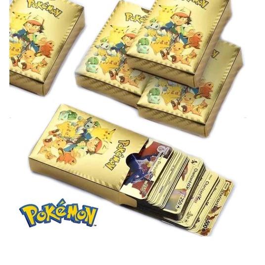 Bộ 55 lá bài Pokemon mạ kim loại màu vàng