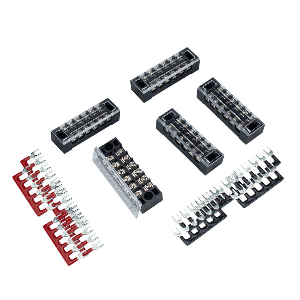 5Pcs Dual Row 6P Screw Barrier Terminal Block with Fork Type Terminal Barrier Strips