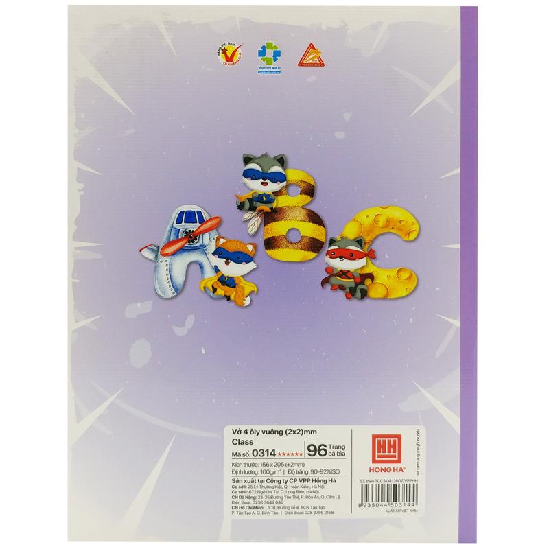 Tập Học Sinh Class ABC 4 Ô Ly Vuông 96 Trang 100gsm - Hồng Hà 0314 (Mẫu Sản Phẩm Giao Ngẫu Nhiên)