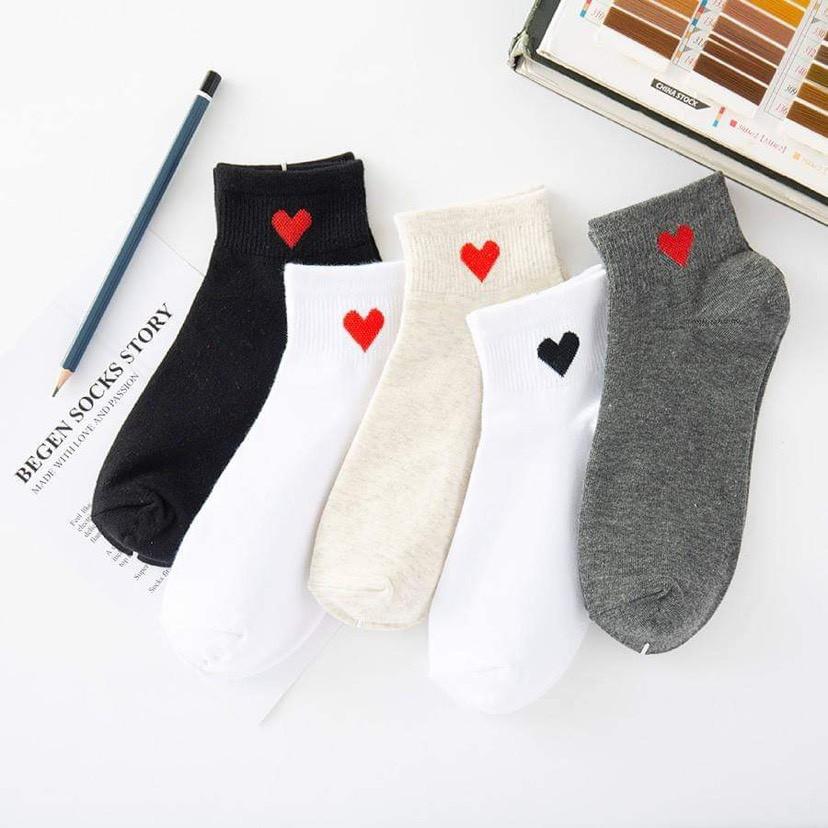 Tất cổ ngắn vải cotton 05 màu sticker trái tim