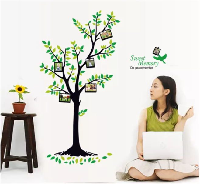 Decal trang trí tường - Thân Cây khung hình mỏng đáng yêu