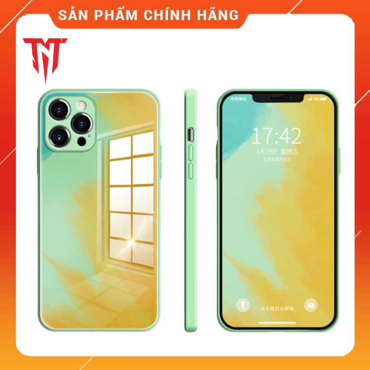 Ốp lưng kính màu Gradient viền dẻo tặng kèm kính cường lực dành cho iphone - hàng chính hãng