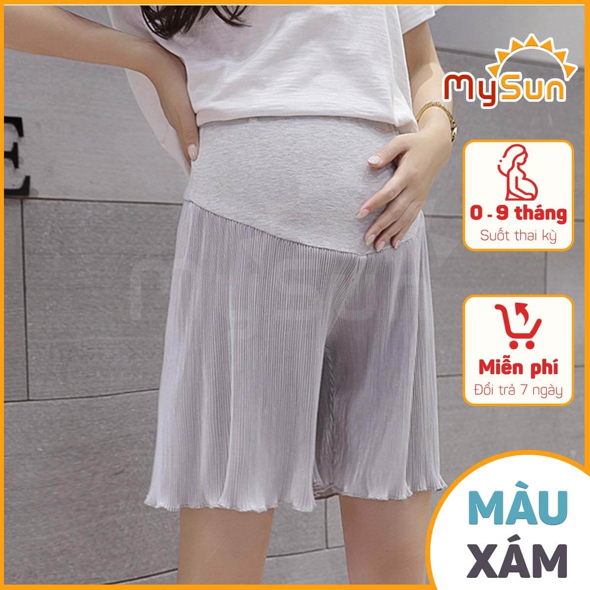 Quần đùi sooc short ngắn cho bà bầu 0 - 9 tháng vải lụa mềm mặc ở nhà đẹp chính hãng MySun