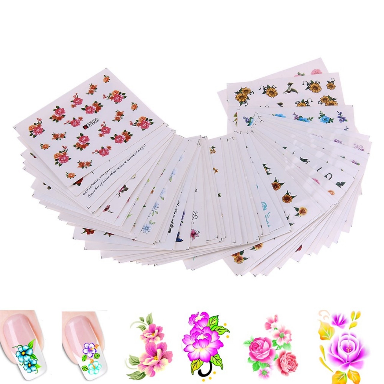 Bộ 10 tấm decal dán móng họa tiết bông hoa, cánh bướm - sticker trang trí móng nghệ thuật Nail art sang trọng H10