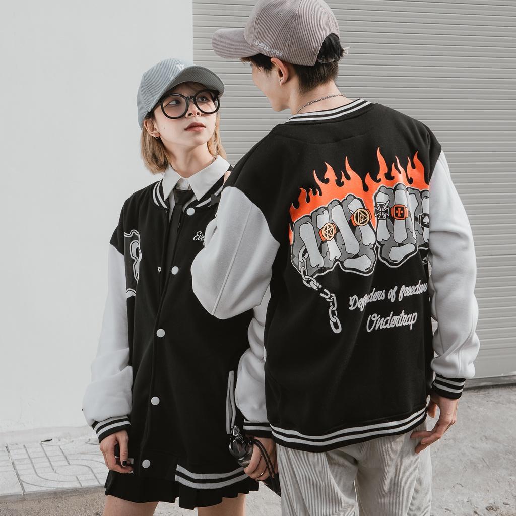 Áo khoác Bomber Varsity Jacket UNDERTRAP, áo bomber nam nữ unisex JFgenz chất nỉ bông DFire