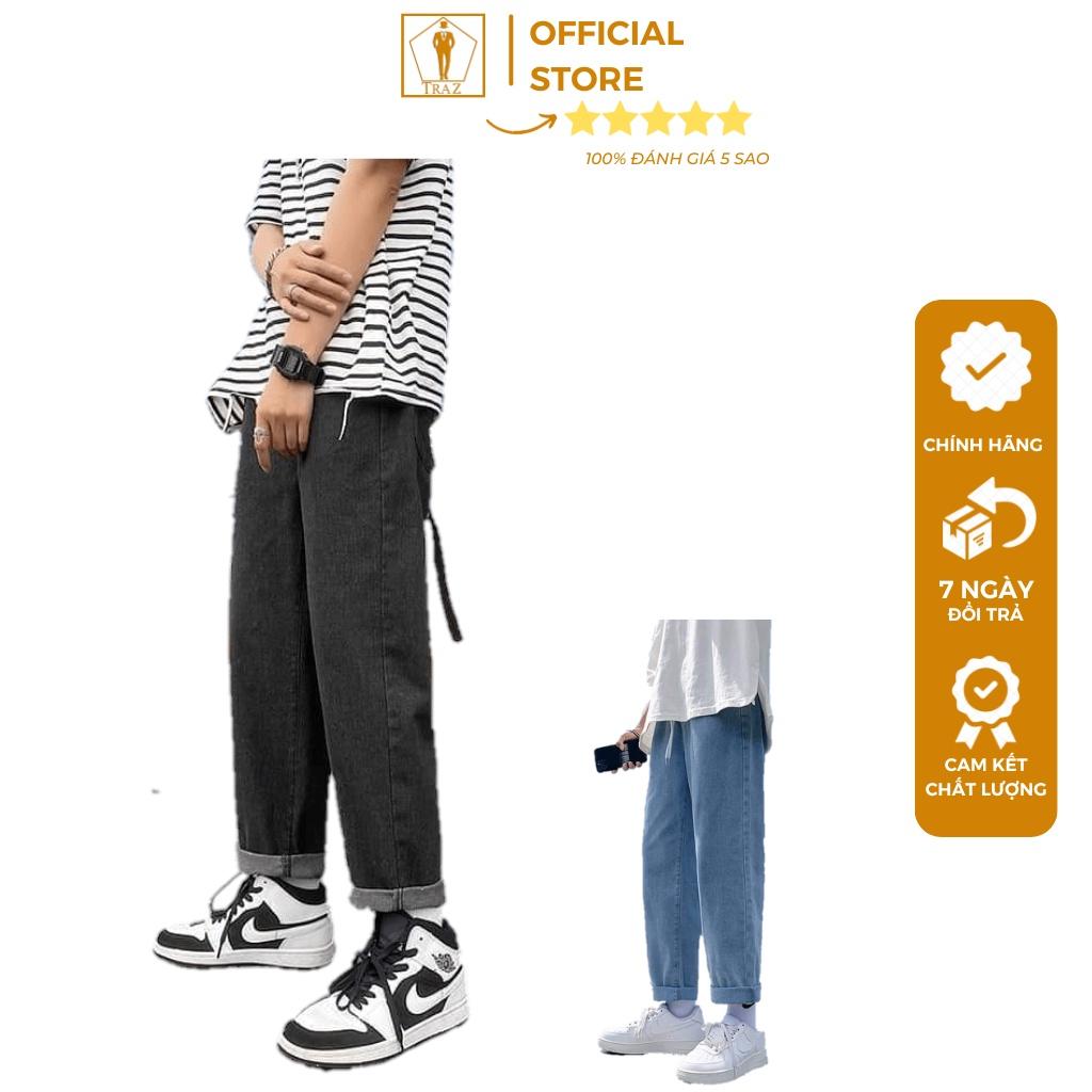 Quần jean nam TRAZ màu xanh, đen, xám, chất bò dáng xuông đứng. Quần baggy nam, ống suông rộng Hottrend