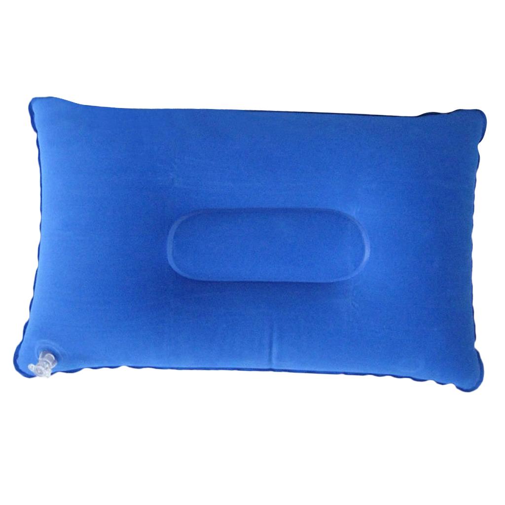 2xInflatable Pillow Travel Air Cushion Camping Car Beach Head Rest Support 43x27cm Blue