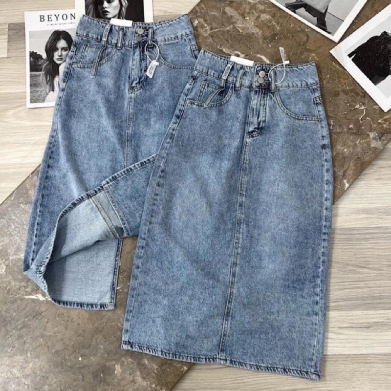 CHÂN VÁY JEANS 2 KHUY XẺ # 952