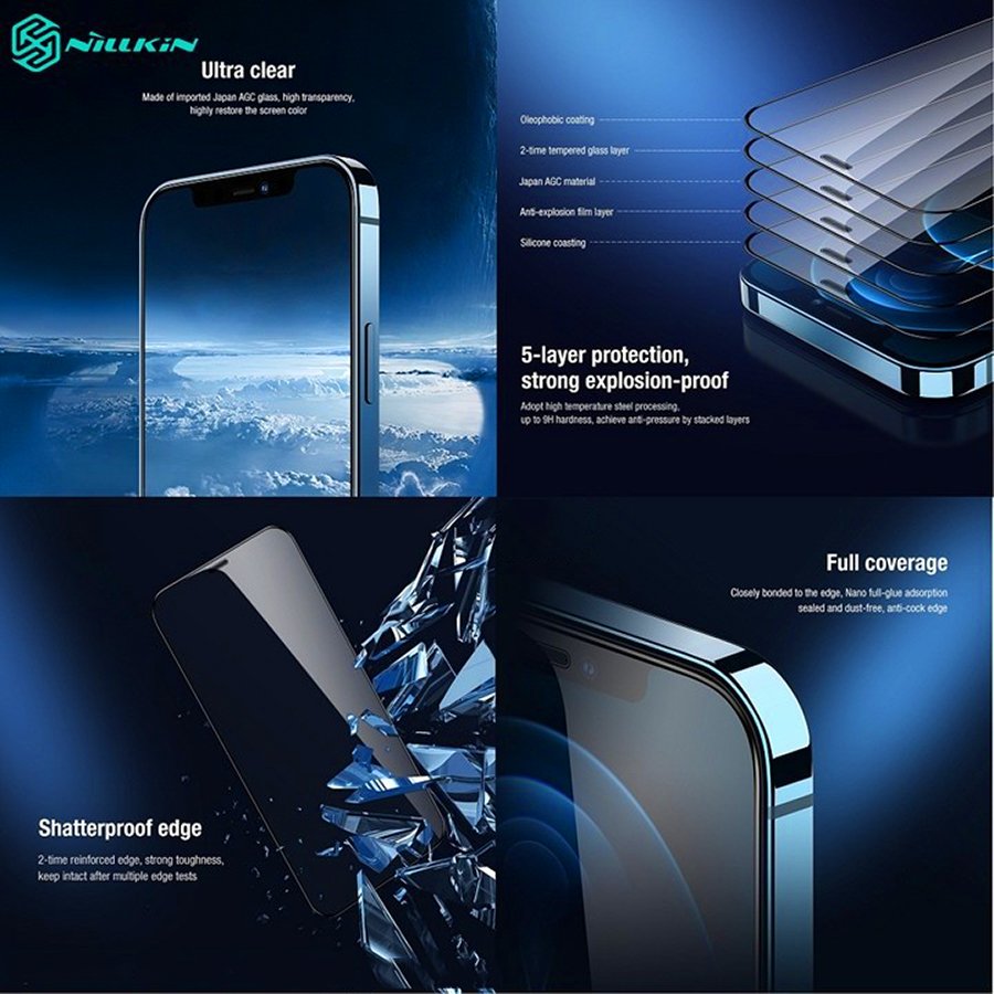 Combo kính cường lực thương hiệu Nillkin và kính camera HD 2in1 cho Iphone 12/12 Pro - 12 Pro Max - Hàng Chính Hãng