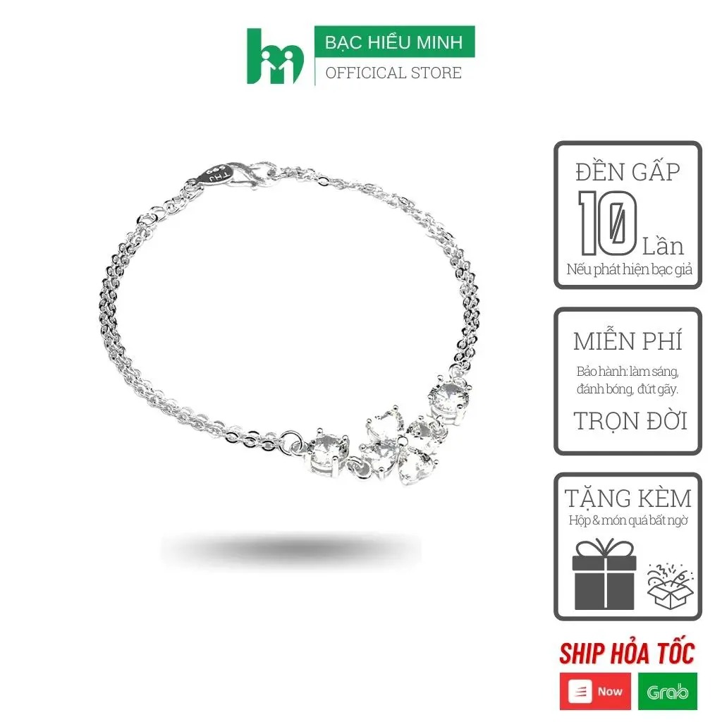 Lắc Tay Nữ Bạc Hiểu Minh LTU482W cỏ 4 lá may mắn bạc ta