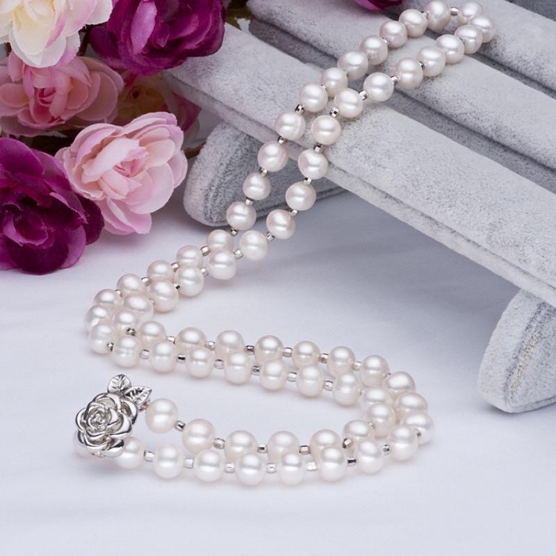Dây Chuyền Ngọc Trai Thật Nước Ngọt 8ly Mix Bi Bạc Nhỏ - Trường Thịnh Ngọc Trai