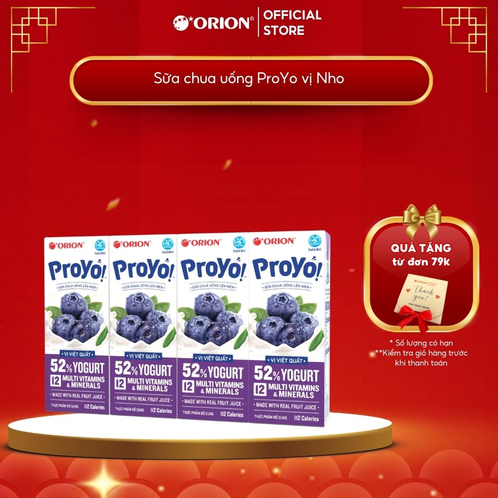 Lốc 4 hộp Sữa Chua Uống ProYo vị Việt Quất 180ML