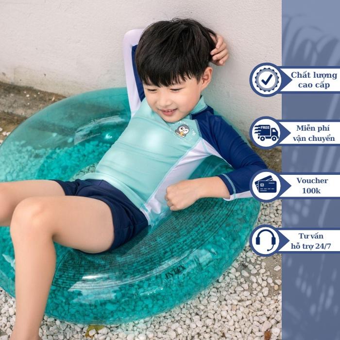 Đồ bơi áo tắm em bé BIKINI PASSPORT KID - Bé Trai tay dài phối màu - Xanh Ngọc - KD033_TU