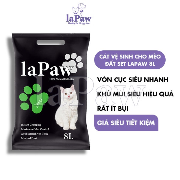 Cát vệ sinh cho mèo laPaw đất sét tự nhiên khử mùi, vón cục, thấm hút 8L