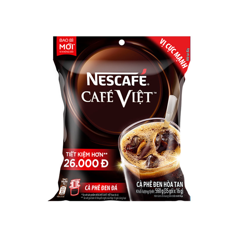 [Tặng Bộ 3 ly thủy tinh cao cấp NESCAFE] Combo 2 Bịch Cà phê đen hòa tan NESCAFÉ CAFÉ VIỆT (Túi 35 gói x 16g)