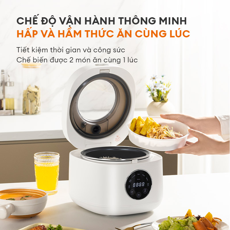 Nồi cơm điện tử cảm ứng thông minh Gaabor RC30T-WH02A 3L lòng nồi 1.2L 7 chế độ nấu thiết kế nắp trong suốt - Hàng chính hãng