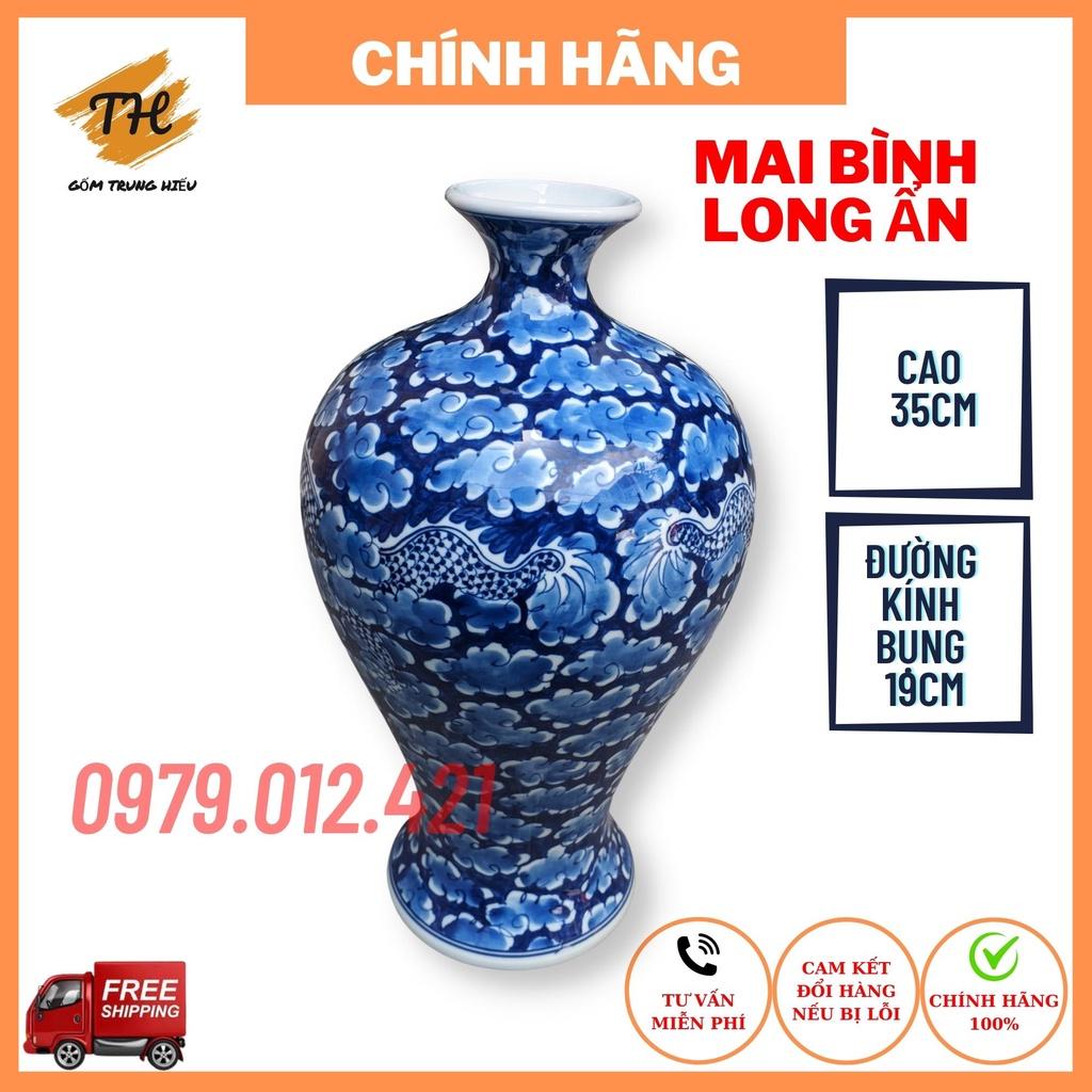 Mai bình hút lộc Bát Tràng họa tiết Long Ẩn vẽ thủ công cao 35cm, đường kính 19cm