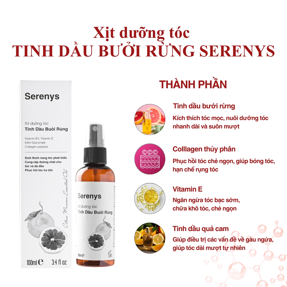 Xịt dưỡng tóc Serenys Tinh dầu bưởi rừng