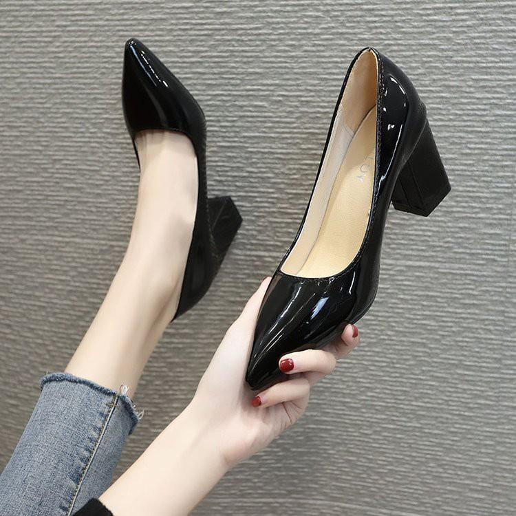 Giày cao gót da bóng đế vuông cao 5 cm mã MT_C22
