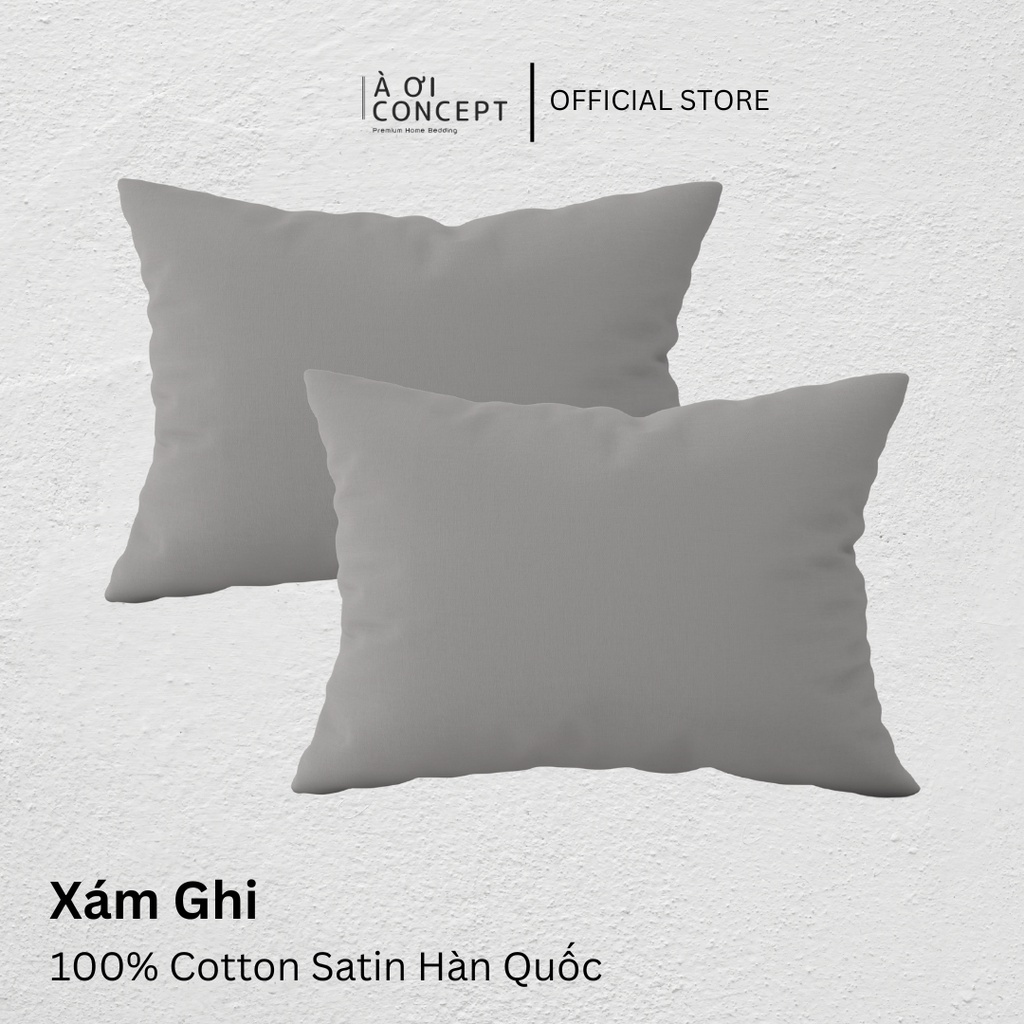 Vỏ Gối Nằm Cotton Satin Hàn Quốc Cao Cấp À Ơi Concept Màu Trơn Size 50x70 cm