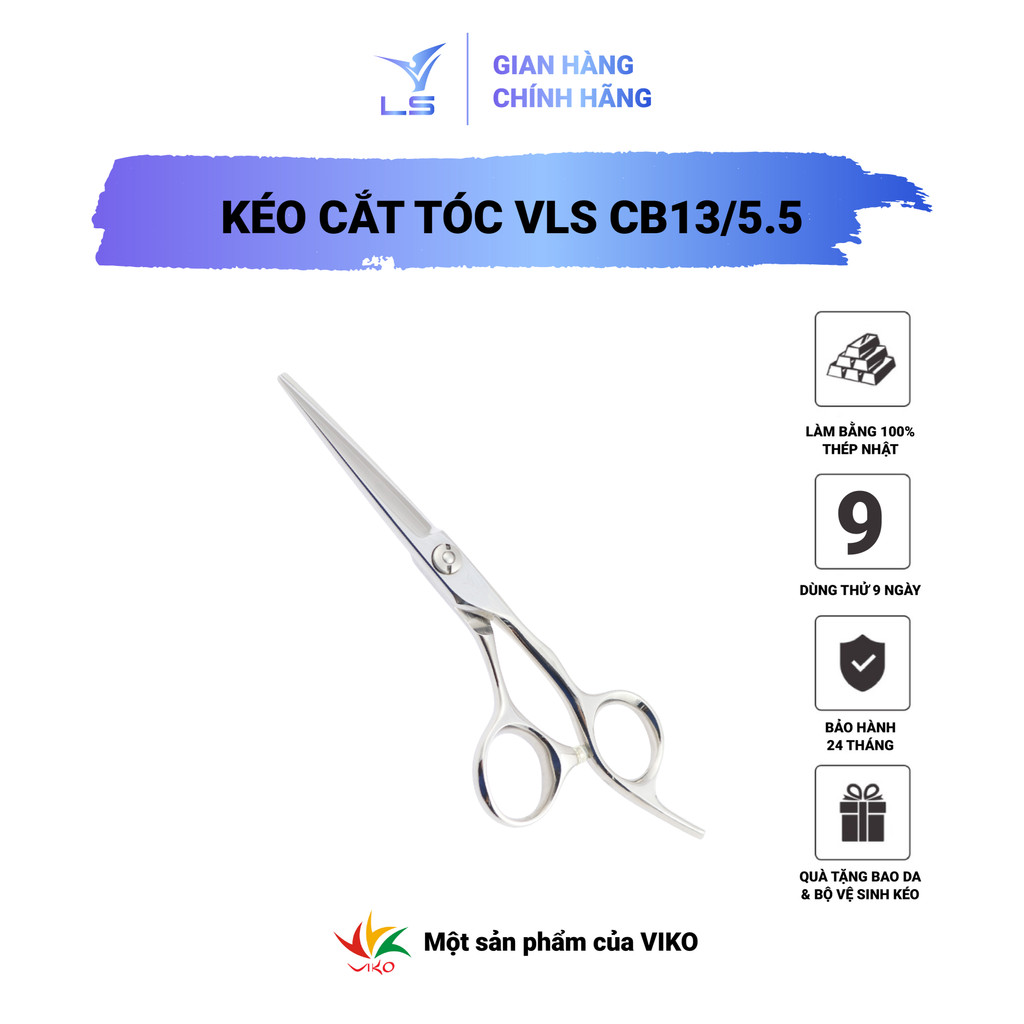 Kéo cắt tóc VLS lưỡi thẳng quai offset vênh đỡ ngón cố định CB13/5.5