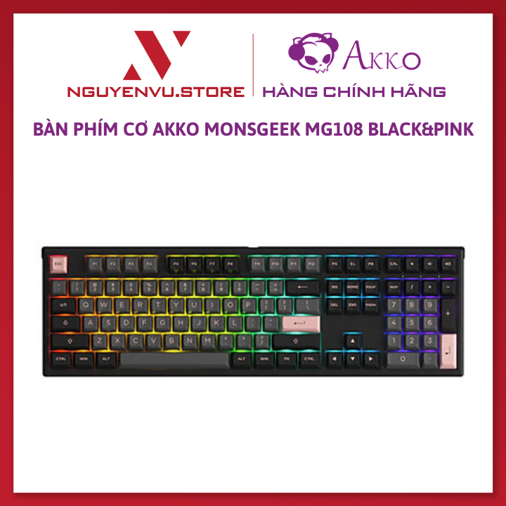 Bàn phím cơ AKKO MonsGeek MG108 Black&Pink (RGB / AKKO sw v3) - Hàng Chính Hãng