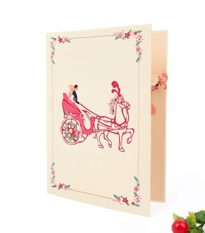 Thiệp 3D Pop Up Xe Ngựa Cưới – Thiệp Chúc Mừng Đám Cưới, Thiệp Wedding Sang Trọng, Độc Đáo, W04