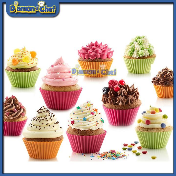 Khuôn silicon dùng làm bánh cupcake/muffin tròn bền đẹp 7cm